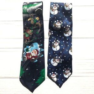 2 Christmas Ties Hallmark & Jingle Bells Brands  Santa Snowmen Candy Canes